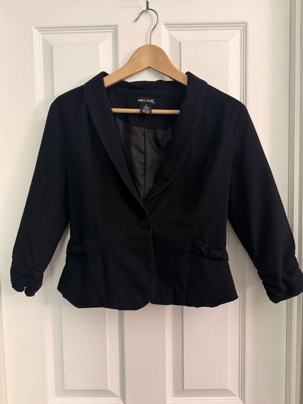 Wet Seal Juniors Black Short Linen Blazer Jacket